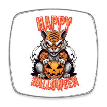 Tigres d’Halloween effrayants avec citrouille - Magnet carré - blanc - Devant
