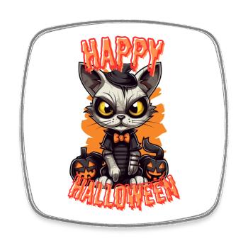 Gruseliger Katzen-Halloween-Charme - Viereckiger Kühlschrankmagnet - Weiß - Vorne