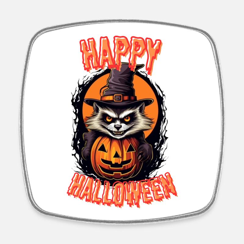 Creepy Cat Witch with Pumpkin - Square fridge magnet - white
