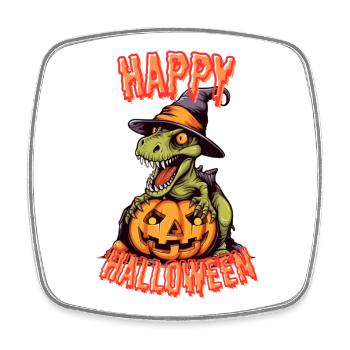 Spooky Halloween dinosaurs with pumpkin - Square fridge magnet - white - Front
