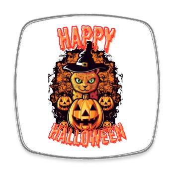 Gruseliger Katzen-Halloween-Charme - Viereckiger Kühlschrankmagnet - Weiß - Vorne