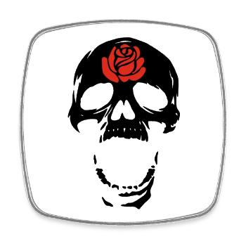 Der schwarze Schädel und die Rose - Viereckiger Kühlschrankmagnet - Weiß - Vorne