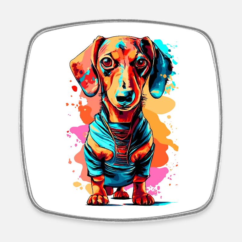 Teckel coloré - teckel - chien de chasse - teckel coloré - Magnet carré - blanc