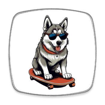 Husky mignon sur planche à roulettes - Magnet carré - blanc - Devant