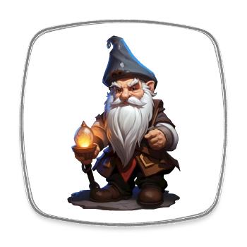 Magicien nain avec bâton – Dessin animé RPG fantastique - Magnet carré - blanc - Devant