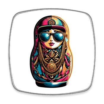 Matrjoschka cool Sonnenbrille Cappy Kette Geschenk - Viereckiger Kühlschrankmagnet - Weiß - Vorne