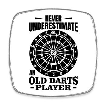 Alter Dartspieler - Viereckiger Kühlschrankmagnet - Weiß - Vorne