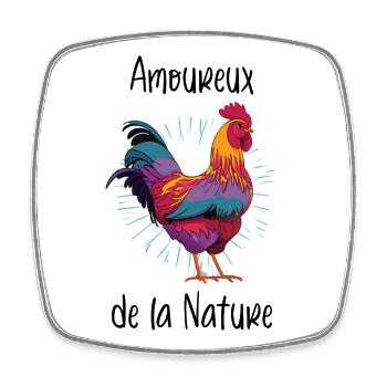 Amoureux de la Nature - Poule - Coq - Magnet carré - blanc - Devant