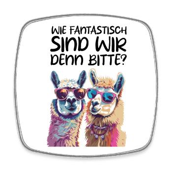 Funny Llama Couple Unisex T-Shirt - Square fridge magnet - white - Front