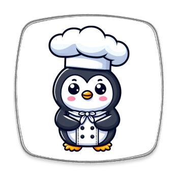 Cute Penguin Chef Cartoon Comic Design - Square fridge magnet - white - Front