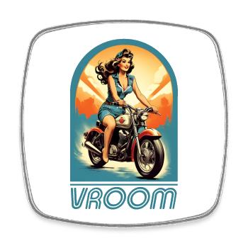 Retro 60er Jahre weibliche Motorradfahrerin Illustration - Viereckiger Kühlschrankmagnet - Weiß - Vorne