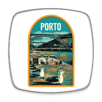 Porto, Douro & Pont D. Luis: Illustration - Magnet carré - blanc - Devant