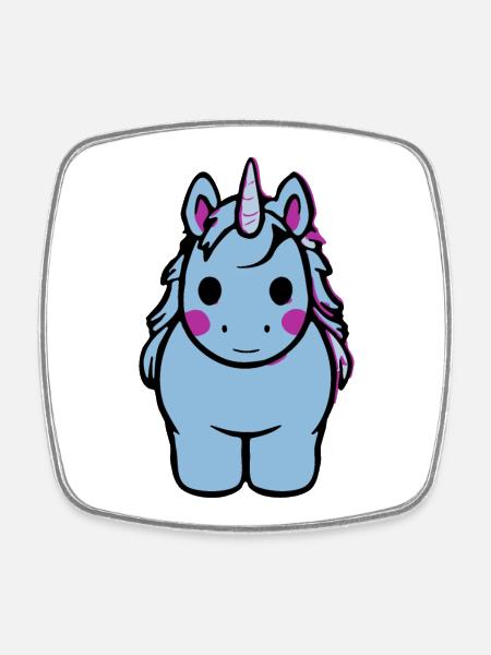 Blue Unicorn Cartoon Charm - Square fridge magnet - white