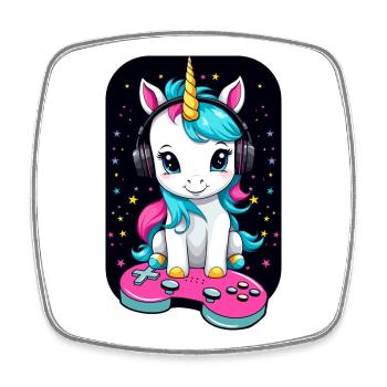 Cute Gamer Unicorn - Square fridge magnet - white - Front