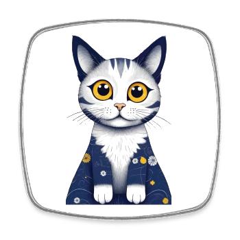 Cute cat with big eyes, cat love - Square fridge magnet - white - Front
