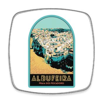 Illustration Albufeira Luftaufnahme - Viereckiger Kühlschrankmagnet - Weiß - Vorne