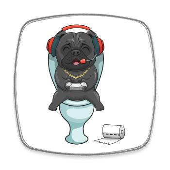 Hardcore Gamer Mops auf der Toilette zockt - Viereckiger Kühlschrankmagnet - Weiß - Vorne