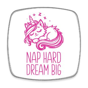 Nap Hard Dream Grand Chat Licorne Endormi - Magnet carré - blanc - Devant