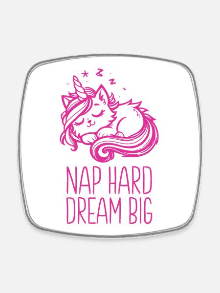 Nap Hard Dream Big Sleeping Unicorn Cat - Square fridge magnet - white