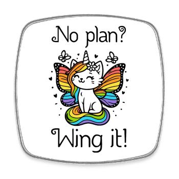 No plan? Wing it! Geflügelte Einhornkatze (bunt) - Viereckiger Kühlschrankmagnet - Weiß - Vorne
