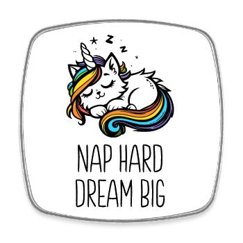 Sieste difficile rêver grand, chat licorne endormi (coloré) - Magnet carré - blanc - Devant