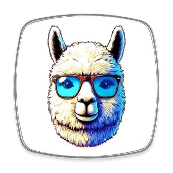 Alpaka mit Sonnenbrille - Viereckiger Kühlschrankmagnet - Weiß - Vorne