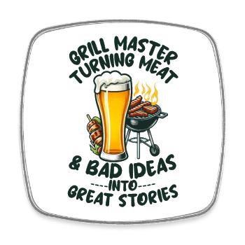 Grillmeister, Bier- und BBQ-Liebhaber - Viereckiger Kühlschrankmagnet - Weiß - Vorne