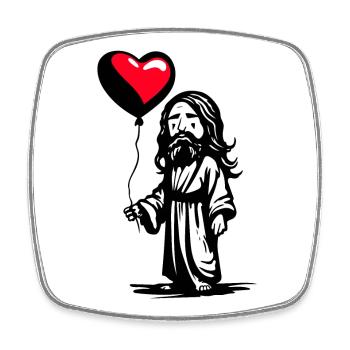 Jesus mit Herz Luftballon - Heartful Creatures - Viereckiger Kühlschrankmagnet - Weiß - Vorne