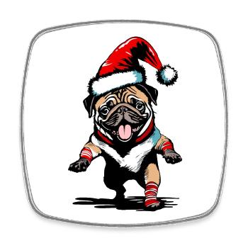 Tanzender Mops mit Weihnachtsmütze - Viereckiger Kühlschrankmagnet - Weiß - Vorne