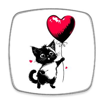 Katze mit Herz Luftballon - Heartful Creatures - Viereckiger Kühlschrankmagnet - Weiß - Vorne