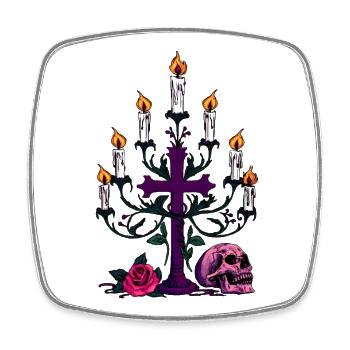 Kerzenständer, Menschenschädel, Rosenblüte - Viereckiger Kühlschrankmagnet - Weiß - Vorne