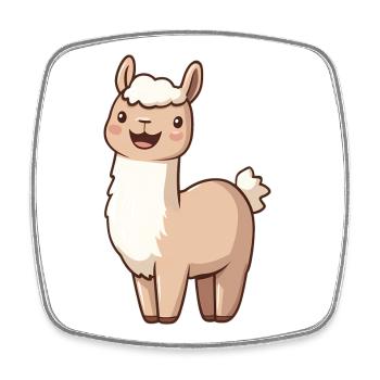 Mignon alpaga souriant heureux - Adorable dessin animé - Magnet carré - blanc - Devant
