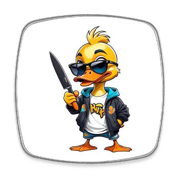 SSW33 Knife Duck with Hoodie Jacket - Square fridge magnet - white - Front