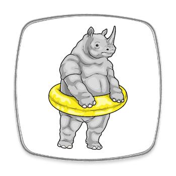Rhino Swimming Swim Ring Summer - Square fridge magnet - white - Front