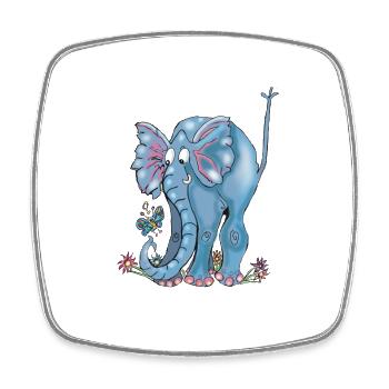 Verspielter blauer Elefant und Schmetterlinge - Viereckiger Kühlschrankmagnet - Weiß - Vorne