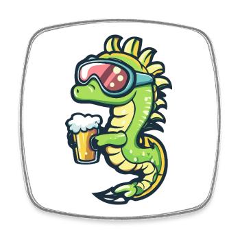 Hippocampe Après-Ski Bière Bande Dessinée - Magnet carré - blanc - Devant