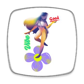 Vibe Good Flower Surf Art - Square fridge magnet - white - Front