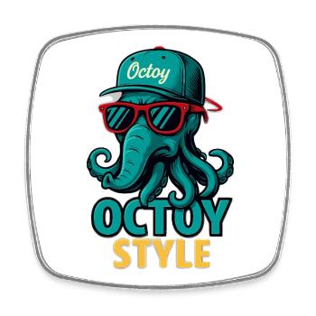 Octoy Style Oktopus Retro Cap - Viereckiger Kühlschrankmagnet - Weiß - Vorne