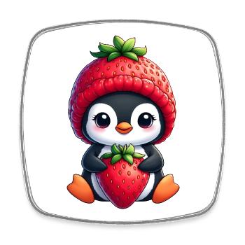 Mignon dessin animé pingouin fraise fruité fun - Magnet carré - blanc - Devant