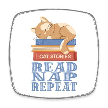 schlafende Katze und Bücher - Viereckiger Kühlschrankmagnet - Weiß - Vorne
