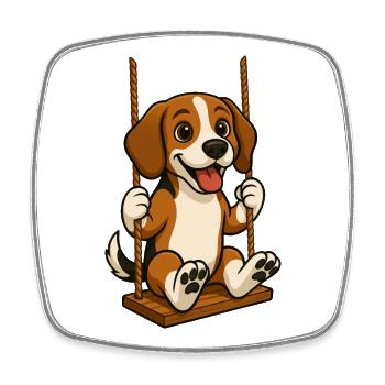 Cute Beagle Dog Cartoon Rocking Fun - Square fridge magnet - white - Front
