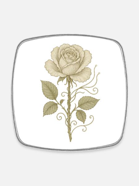 Vintage Rose Pencil Drawing - Square fridge magnet - white