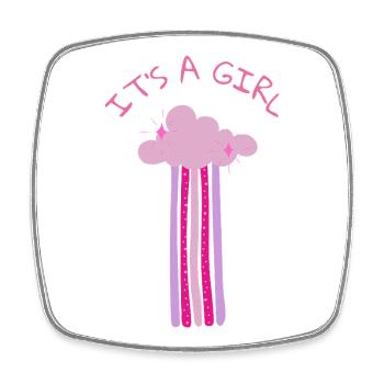 It's a Girl - Pink Cloud with Glitter for Party - Square fridge magnet - white - Front