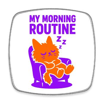 Routine matinale chat #1 - Magnet carré - blanc - Devant