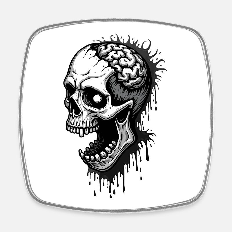 Zombieskull - Square fridge magnet - white