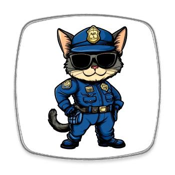 Polizei Katze - Viereckiger Kühlschrankmagnet - Weiß - Vorne