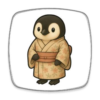 Cute Cartoon Penguin in Kimono Kawaii Japan - Square fridge magnet - white - Front