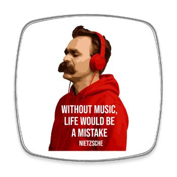 Friedrich Nietzsche als Hipster hört Musik - Viereckiger Kühlschrankmagnet - Weiß - Vorne