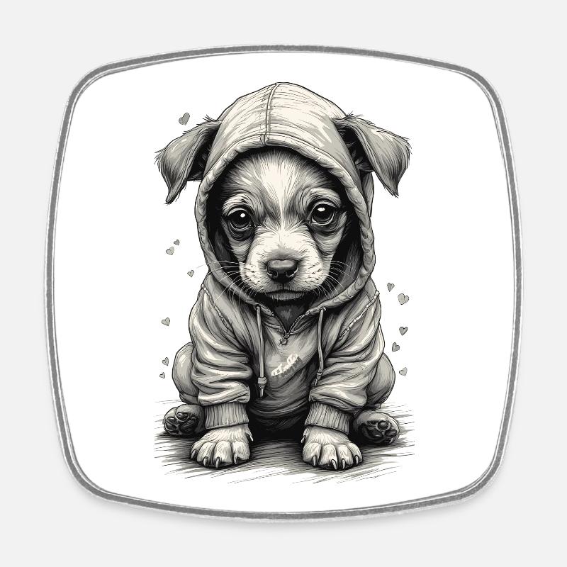 🐶 Welpe mit Sweatshirt - Viereckiger Kühlschrankmagnet - Weiß
