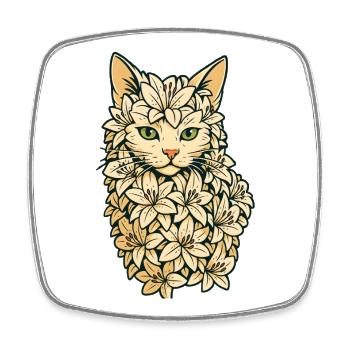 Floral Cat Portrait Artwork, Love Cats  - Square fridge magnet - white - Front